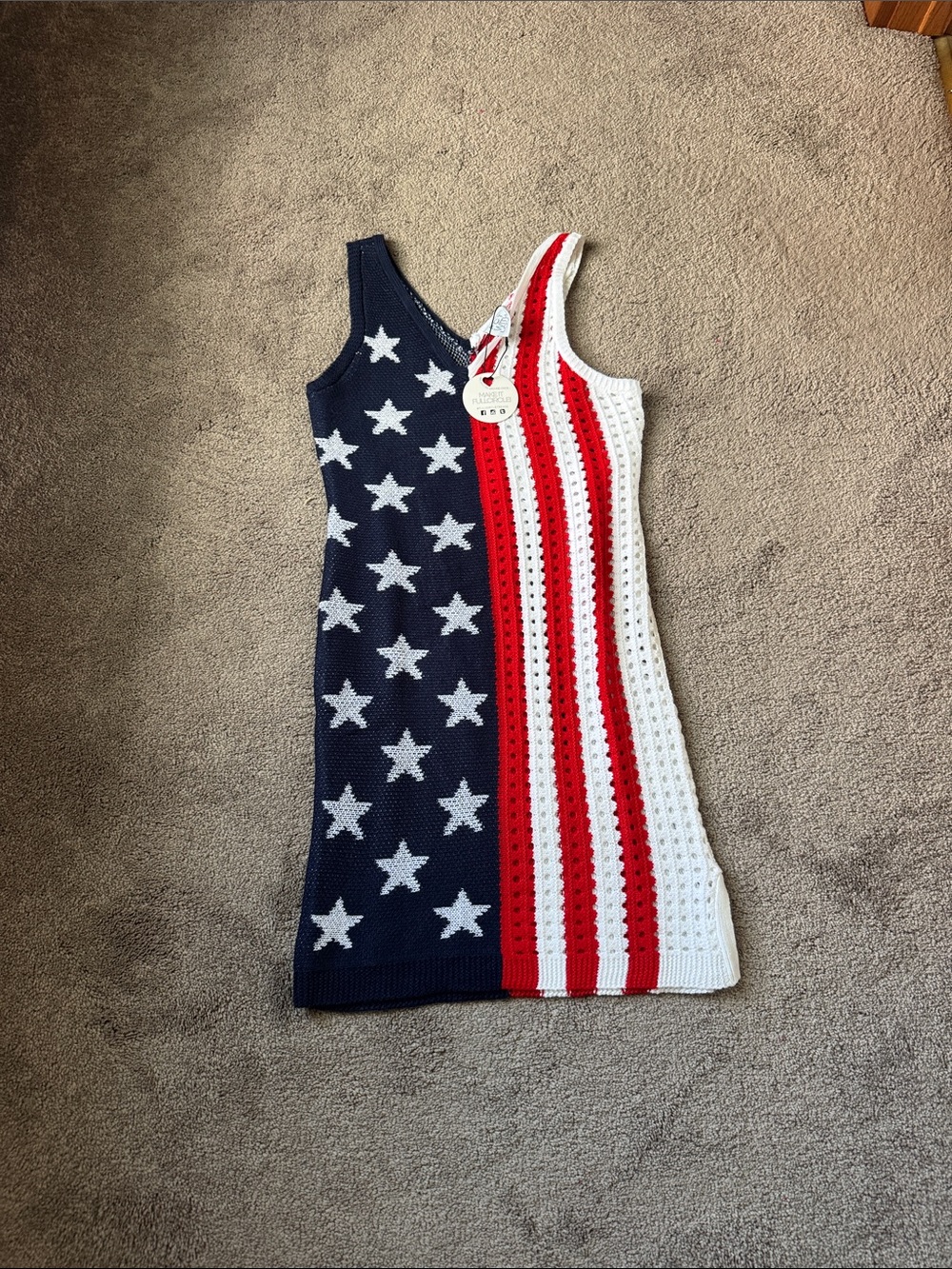 FCT With Love USA American Flag Crochet Knit Dress Red White Blue Patriotic